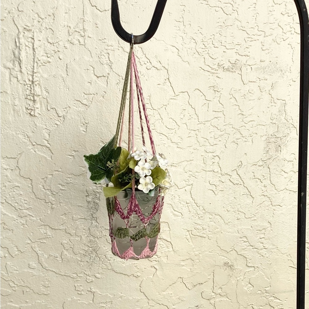 Plant Hanger Mini Hand Crafted Dorm Decor Botanical Purple Green Crochet